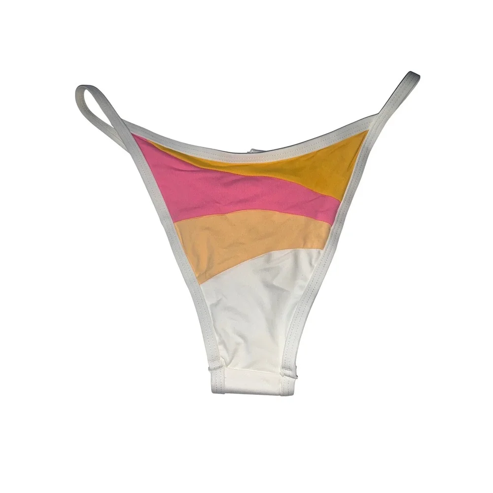 LSPACE Daybreak Bottom‎ Bitsy Bikini Swimsuit XS White Rainbow Stripe Low Rise